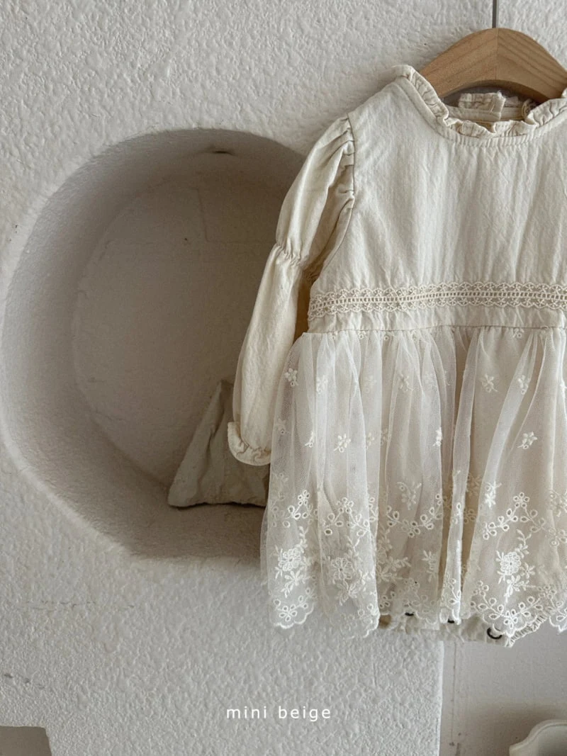 The Beige - Korean Baby Fashion - #babyootd - Mesh Lace Skirt Bodysuit - 2