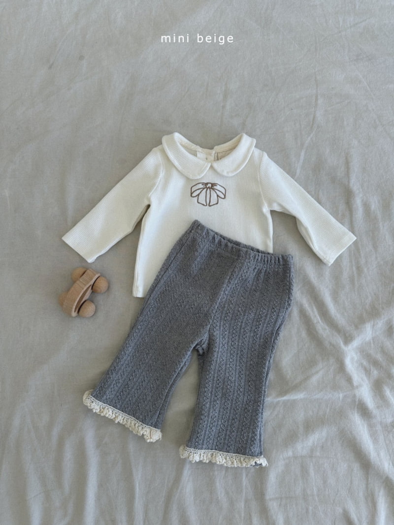 The Beige - Korean Baby Fashion - #babyoutfit - Ribbon Rib Collar Tee - 5