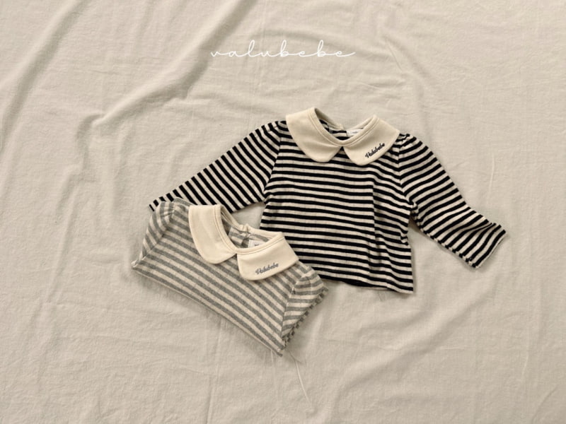 Valu Bebe - Korean Baby Fashion - #babyclothing - Bebe Stripe Puff Collar Tee - 6