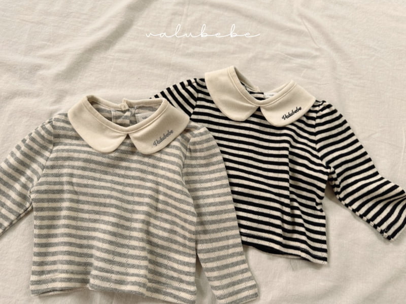 Valu Bebe - Korean Baby Fashion - #babyfashion - Bebe Stripe Puff Collar Tee - 7