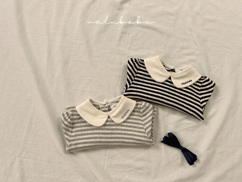 Valu Bebe - Korean Baby Fashion - #onlinebabyboutique - Bebe Stripe Puff Collar Tee