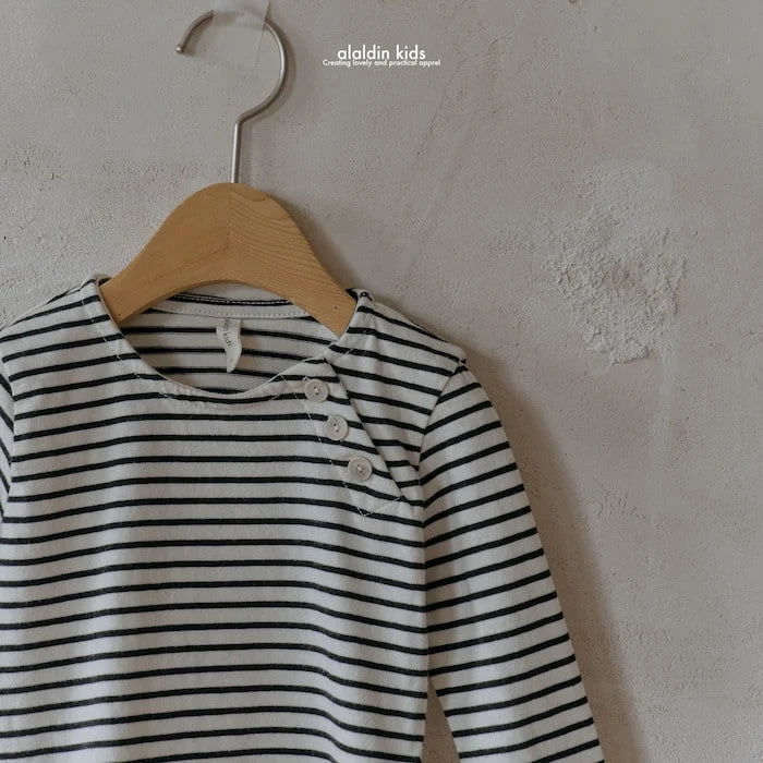 Aladin - Korean Baby Fashion - #babyfashion - Button Stripe Tee - 5