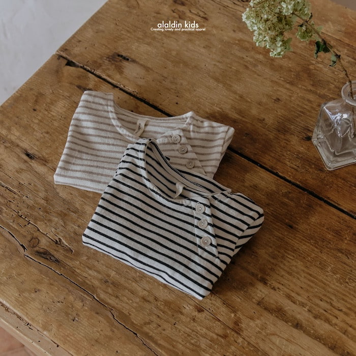 Aladin - Korean Baby Fashion - #babyootd - Button Stripe Tee - 10