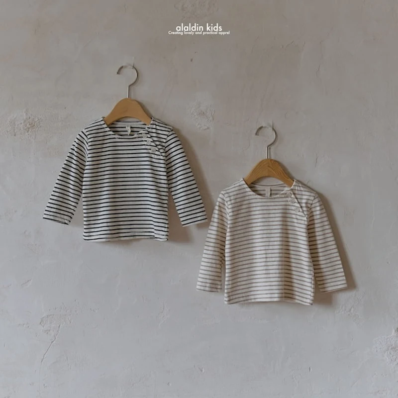 Aladin - Korean Baby Fashion - #babyoutfit - Button Stripe Tee - 11