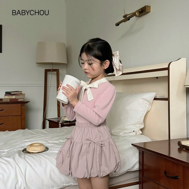 Babychou - Korean Children Fashion - #childofig - Ribbon Tie Puff Tee - 12