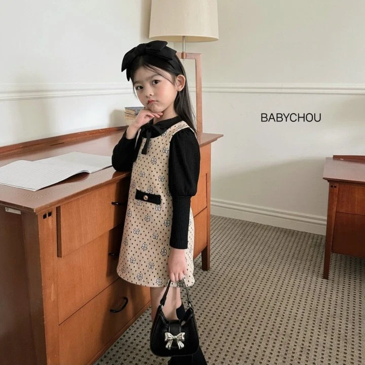 Babychou - Korean Children Fashion - #designkidswear - Heart Ribbon One-piece - 4