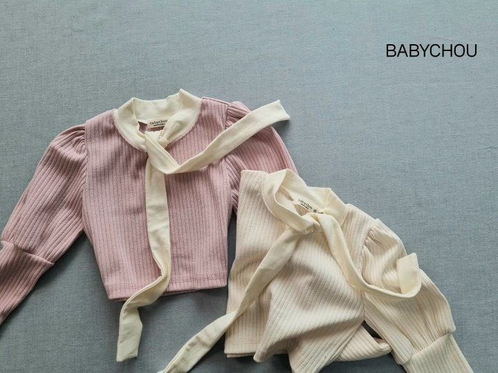 Babychou - Korean Children Fashion - #fashionkids - Ribbon Tie Puff Tee - 2