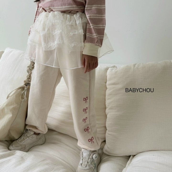 Babychou - Korean Children Fashion - #fashionkids - Side Ribbon Jogger Pants - 10