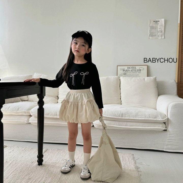 Babychou - Korean Children Fashion - #kidsshorts - Bloom Ribbon Tee - 12