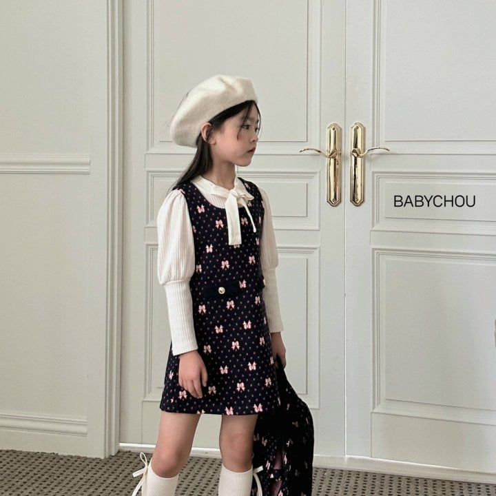 Babychou - Korean Children Fashion - #kidzfashiontrend - Ribbon Tie Puff Tee - 5