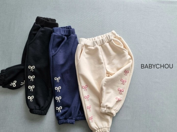 Babychou - Korean Children Fashion - #littlefashionista - Side Ribbon Jogger Pants