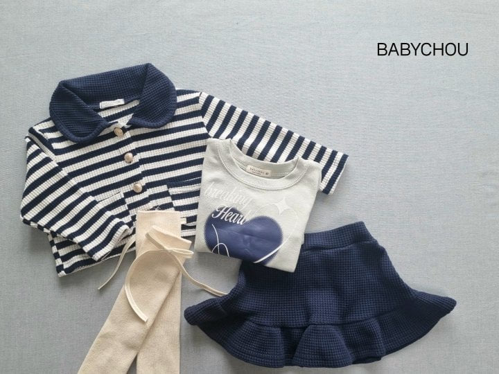 Babychou - Korean Children Fashion - #minifashionista - Stripe Cardigan Skirt Set - 5