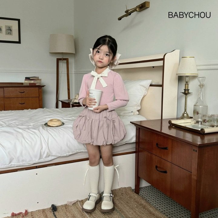 Babychou - Korean Children Fashion - #prettylittlegirls - Ribbon Tie Puff Tee - 10