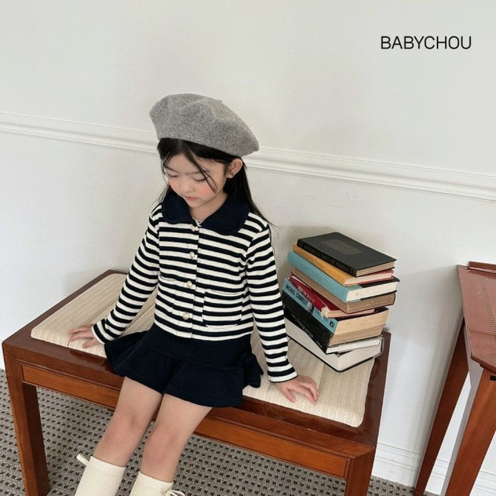 Babychou - Korean Children Fashion - #stylishchildhood - Stripe Cardigan Skirt Set - 9