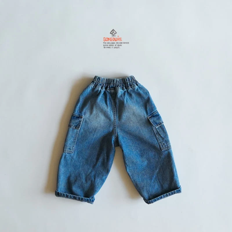 Boneoune - Korean Children Fashion - #fashionkids - Friend Cargo Denim Pants - 3