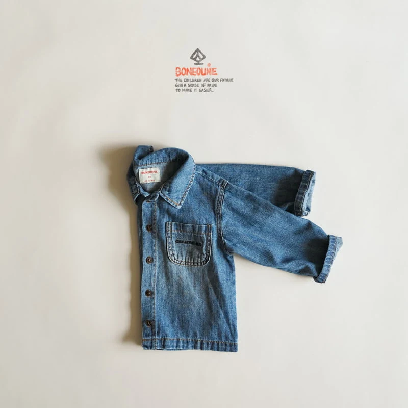 Boneoune - Korean Children Fashion - #kidsshorts - You Pocket Denim Shirt - 3