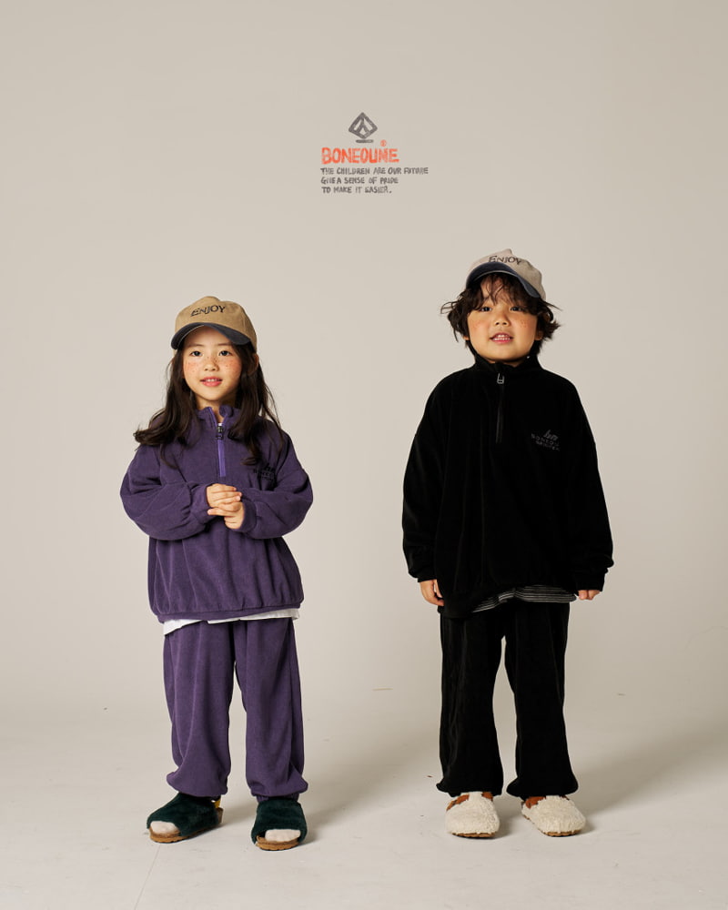 Boneoune - Korean Children Fashion - #stylishchildhood - Terry Half Zip-up - 12