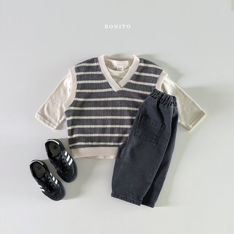 Bonito - Korean Baby Fashion - #babyboutique - Stripe Knit Vest - 12