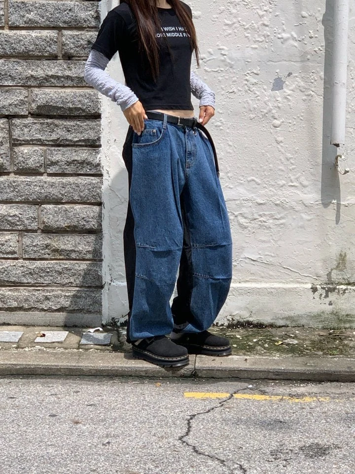 Bricklane - Korean Women Fashion - #momslook - Mix Denim Pants - 2