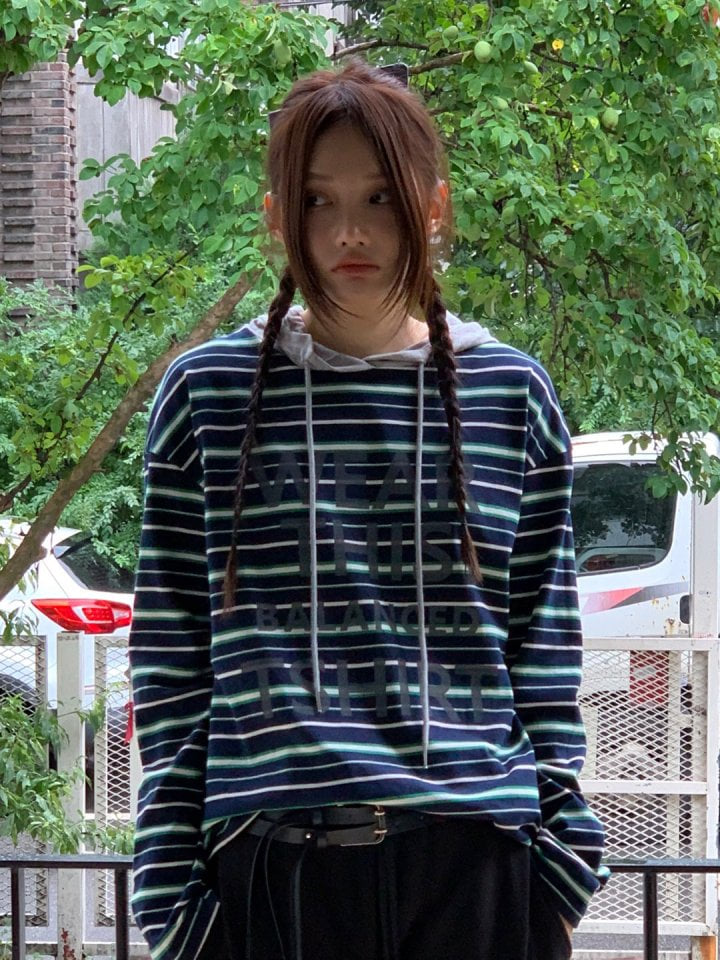 Bricklane - Korean Women Fashion - #momslook - Stripe Hoodie - 7