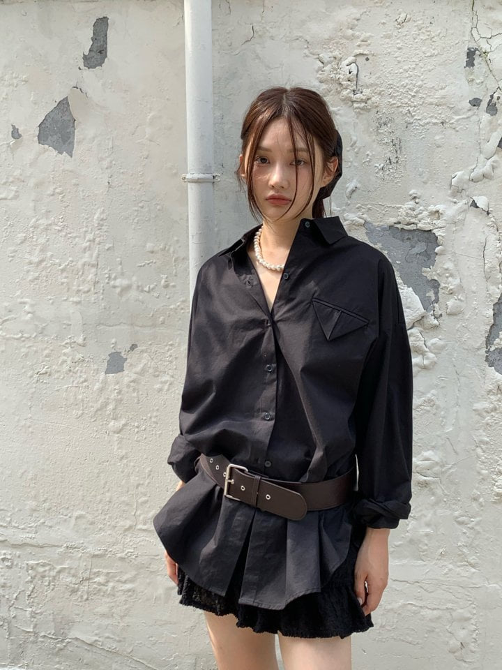 Bricklane - Korean Women Fashion - #restrostyle - Triangle Pocket Shirt - 2