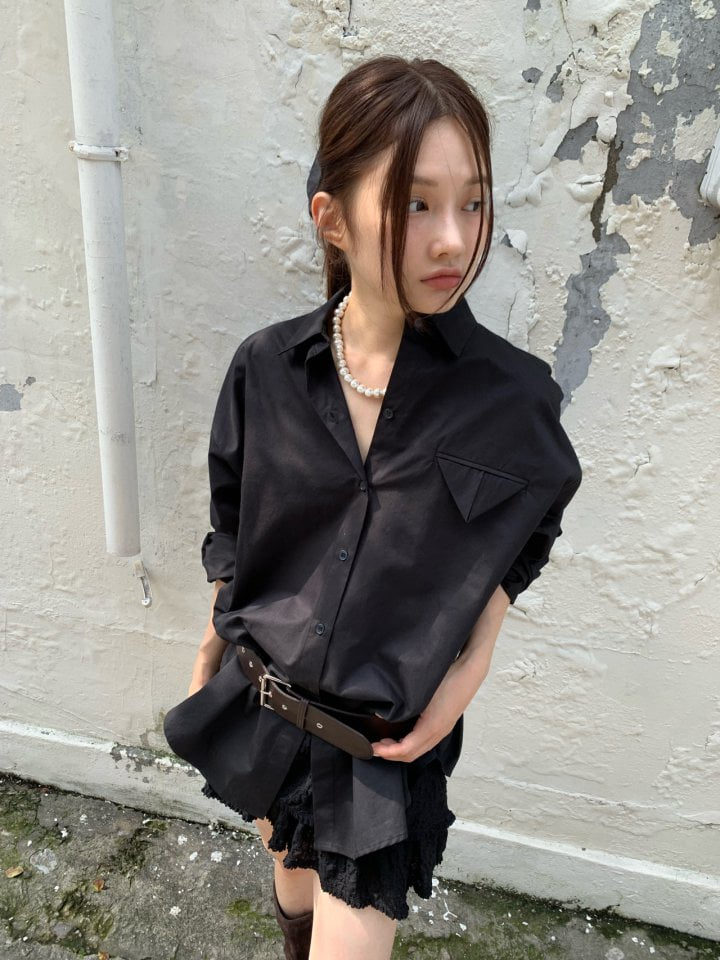 Bricklane - Korean Women Fashion - #romanticstyle - Triangle Pocket Shirt - 3