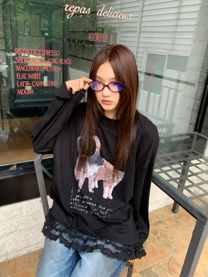 Bricklane - Korean Women Fashion - #vintagekidsstyle - Cat Tape Tee - 2