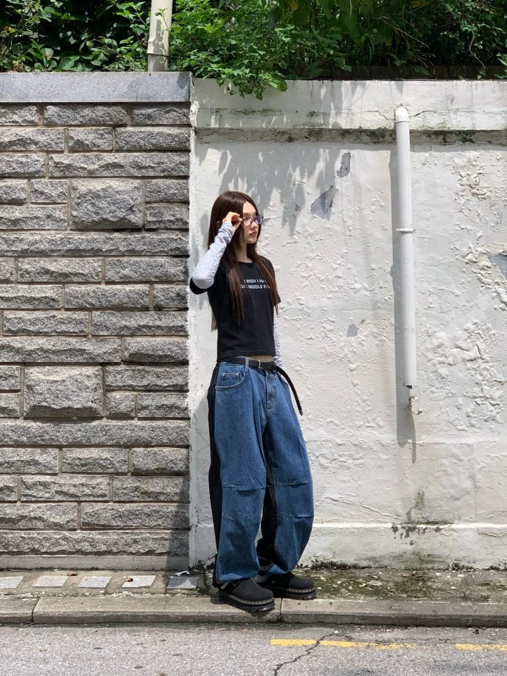 Bricklane - Korean Women Fashion - #womensfashion - Mix Denim Pants - 3