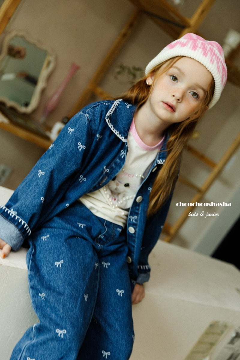 Chouchou Shasha - Korean Children Fashion - #childofig - Ribbon Denim Jacket - 3