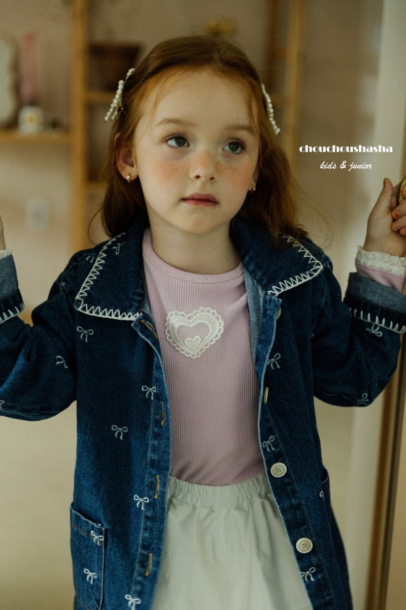 Chouchou Shasha - Korean Children Fashion - #childofig - Ribbon Denim Jacket - 4