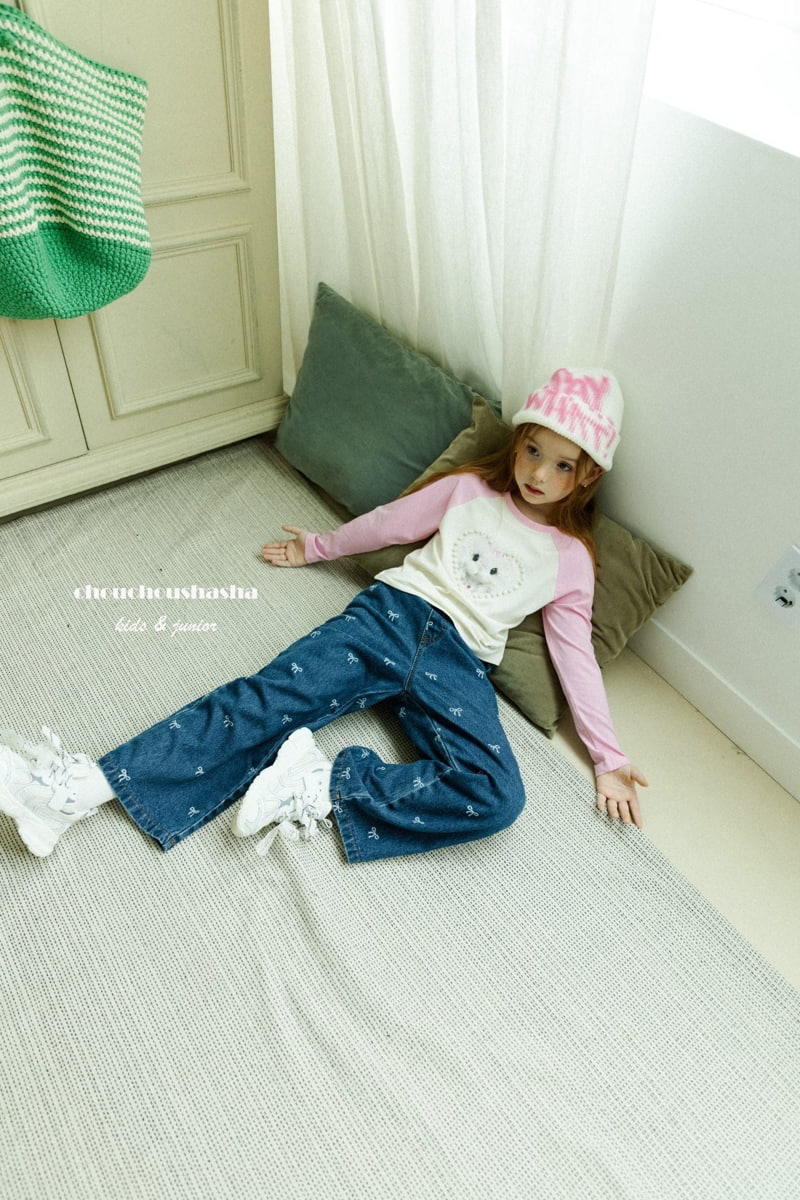 Chouchou Shasha - Korean Children Fashion - #designkidswear - Ribbon Denim Pants - 10