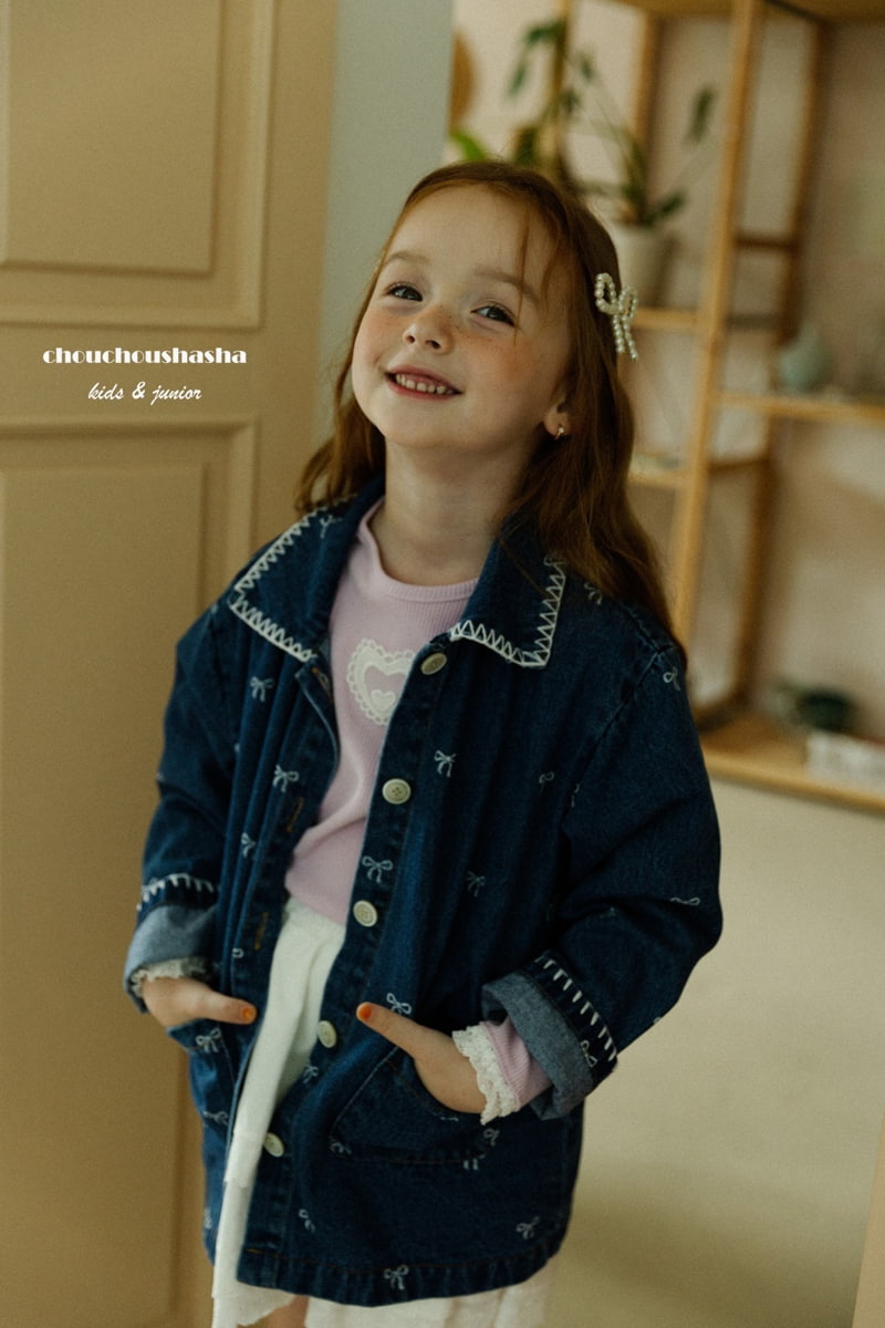 Chouchou Shasha - Korean Children Fashion - #fashionkids - Ribbon Denim Jacket - 7