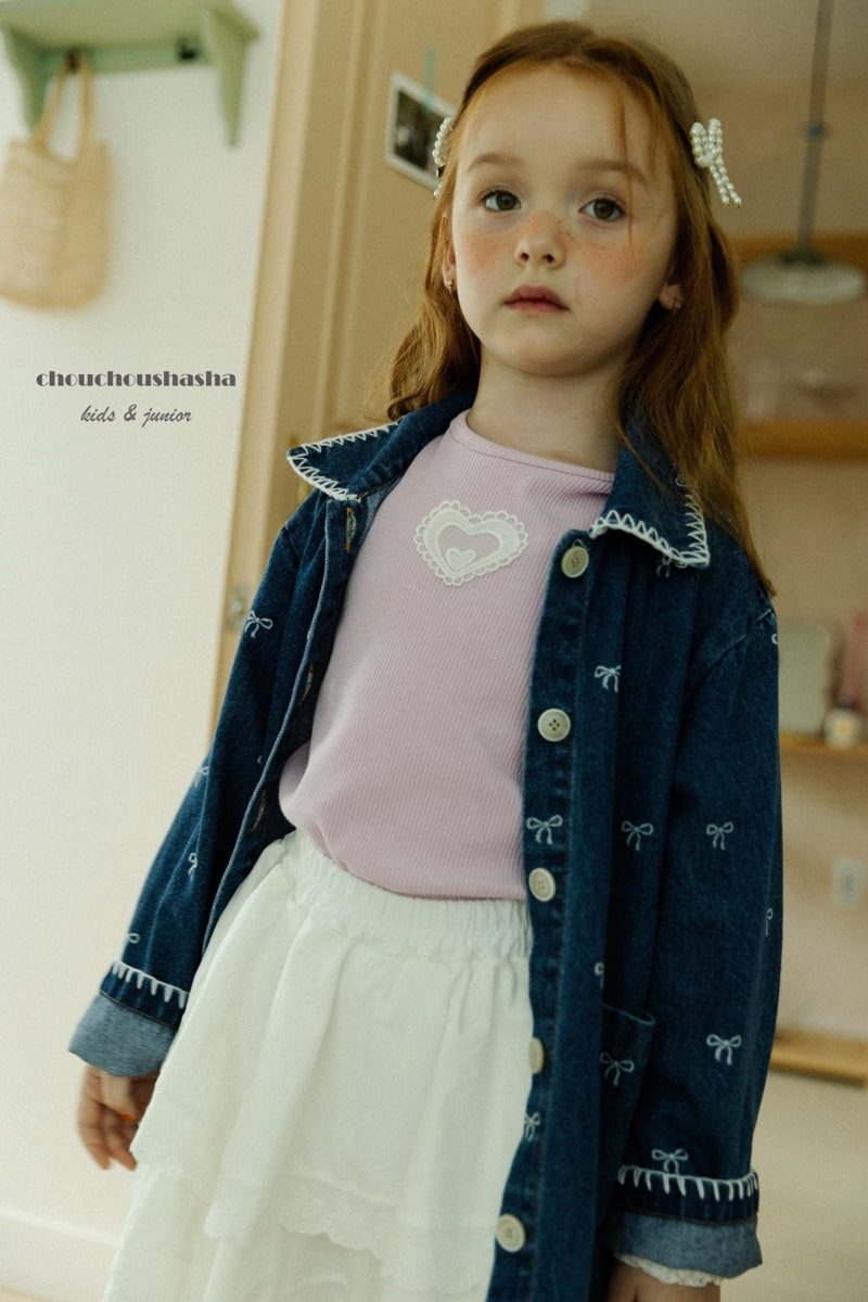 Chouchou Shasha - Korean Children Fashion - #kidsshorts - Ribbon Denim Jacket - 8