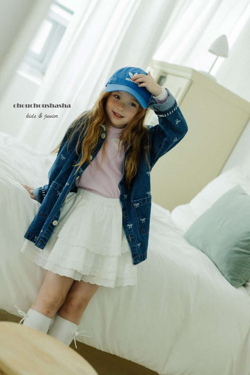 Chouchou Shasha - Korean Children Fashion - #kidsstore - Ribbon Denim Jacket - 9