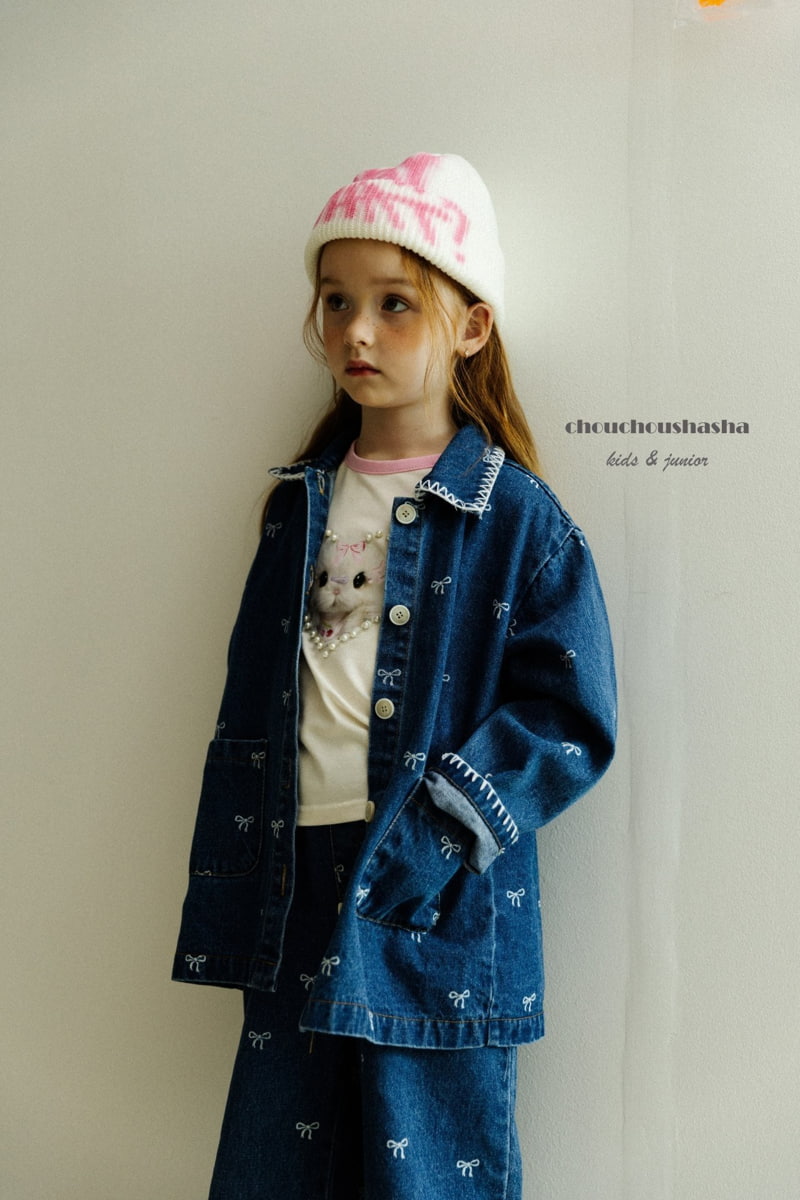 Chouchou Shasha - Korean Children Fashion - #prettylittlegirls - Ribbon Denim Jacket