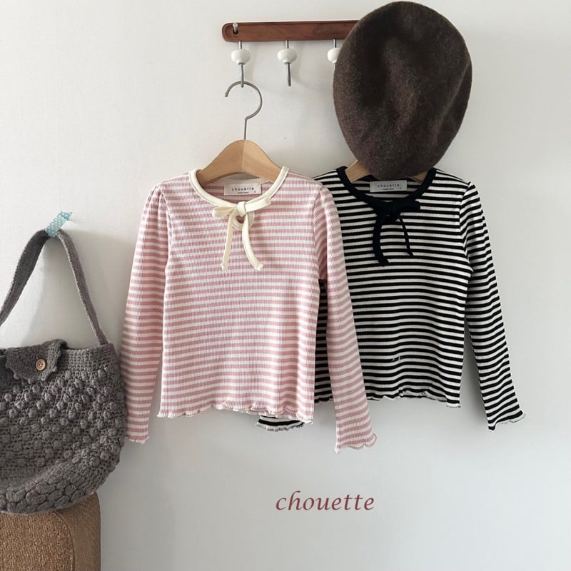 Chouette - Korean Children Fashion - #fashionkids - Stripe Ribbon Puff Tee