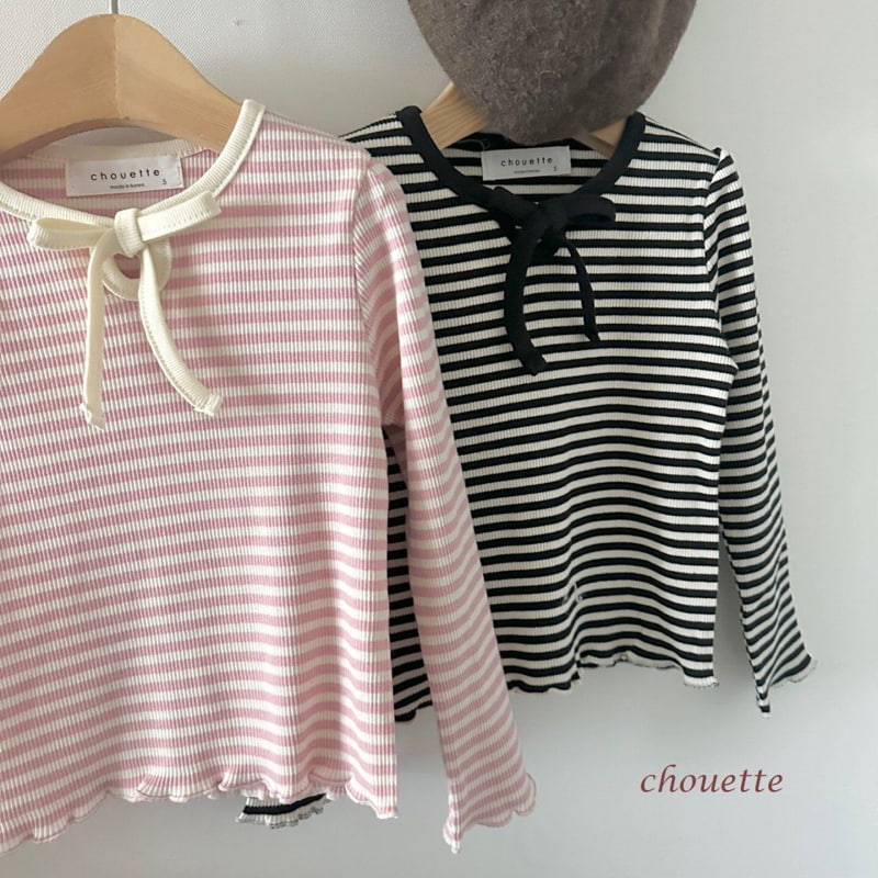 Chouette - Korean Children Fashion - #kidsshorts - Stripe Ribbon Puff Tee - 2