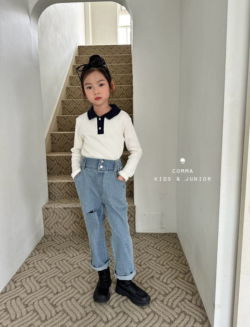 Comma - Korean Children Fashion - #magicofchildhood - Waffle Collar Tee - 2