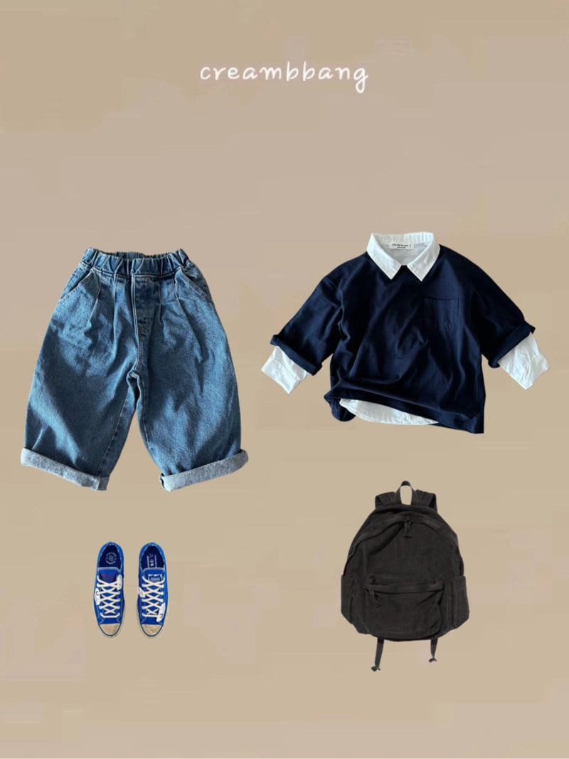 Cream Bbang - Korean Children Fashion - #childofig - Two Tuck Wide Denim Pants - 5