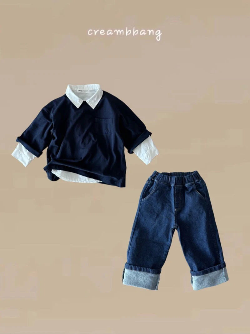 Cream Bbang - Korean Children Fashion - #todddlerfashion - Denim Roll-up Jeans - 8