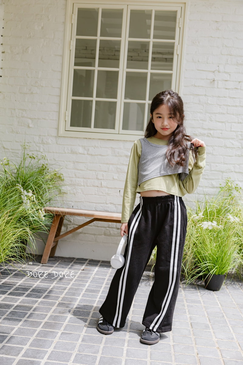 Dore Dore - Korean Children Fashion - #minifashionista - Diagonal Tape Wide Pants - 4