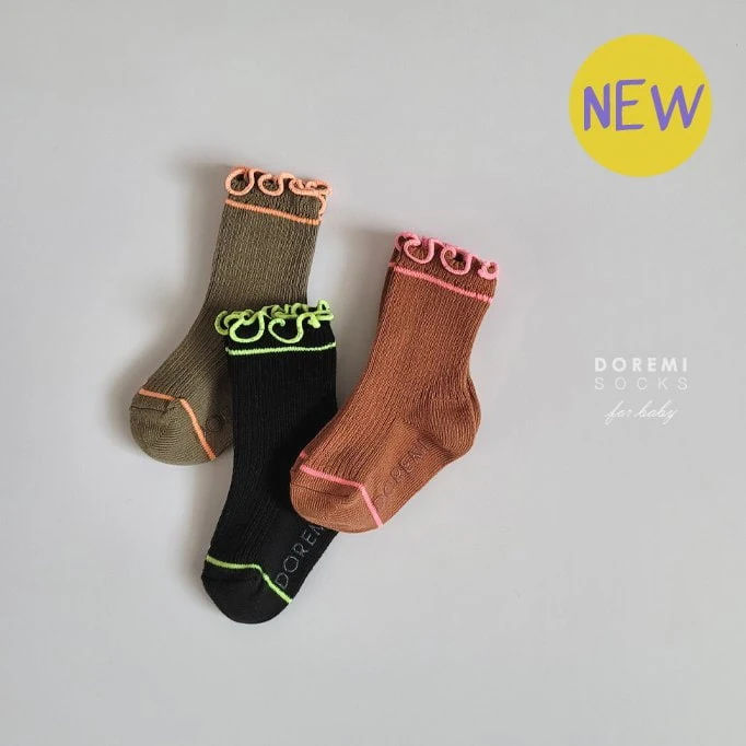 Doremi Socks - Korean Baby Fashion - #babylifestyle - Neon Frill Socks (set of 3)