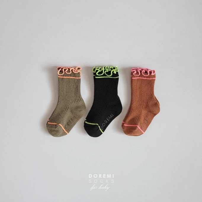 Doremi Socks - Korean Baby Fashion - #babyoninstagram - Neon Frill Socks (set of 3) - 2