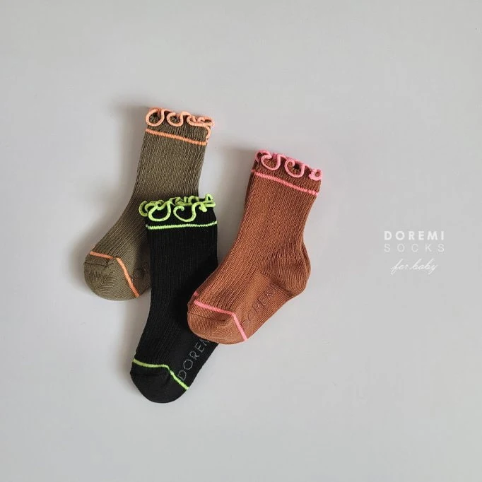 Doremi Socks - Korean Baby Fashion - #babyootd - Neon Frill Socks (set of 3) - 4