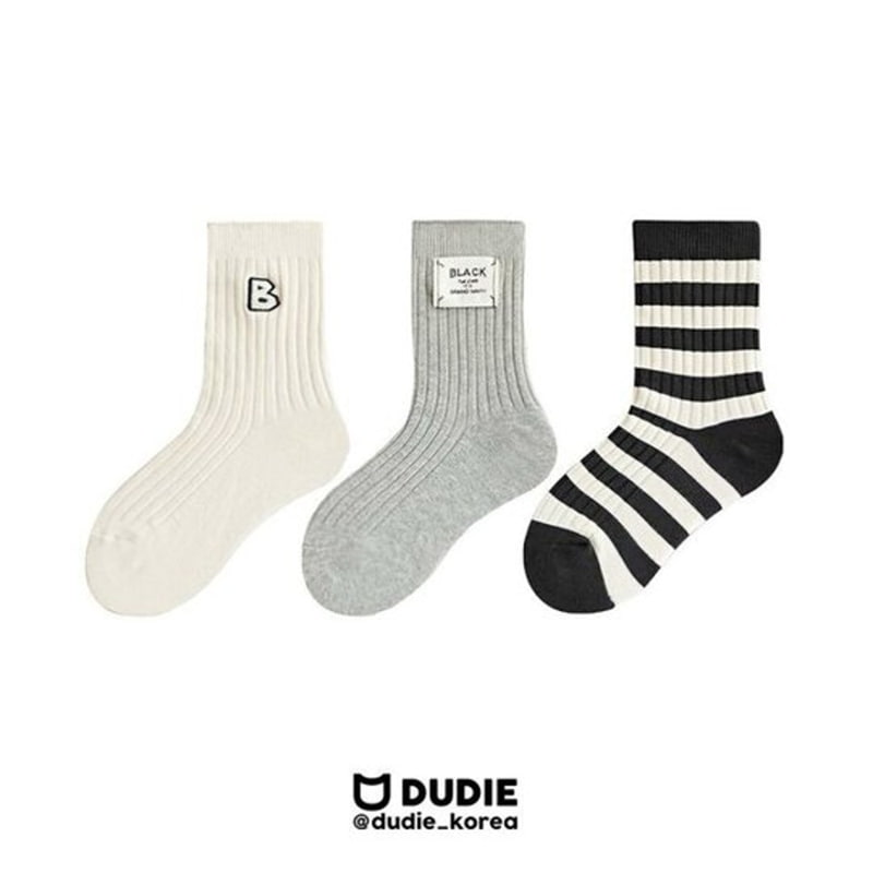 Dudie - Korean Children Fashion - #designkidswear - Black B Socks - 9