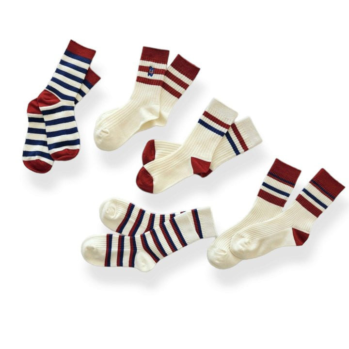 Dudie - Korean Children Fashion - #designkidswear - Red Blue Socks - 10