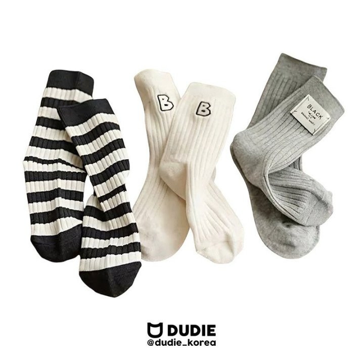 Dudie - Korean Children Fashion - #discoveringself - Black B Socks - 10