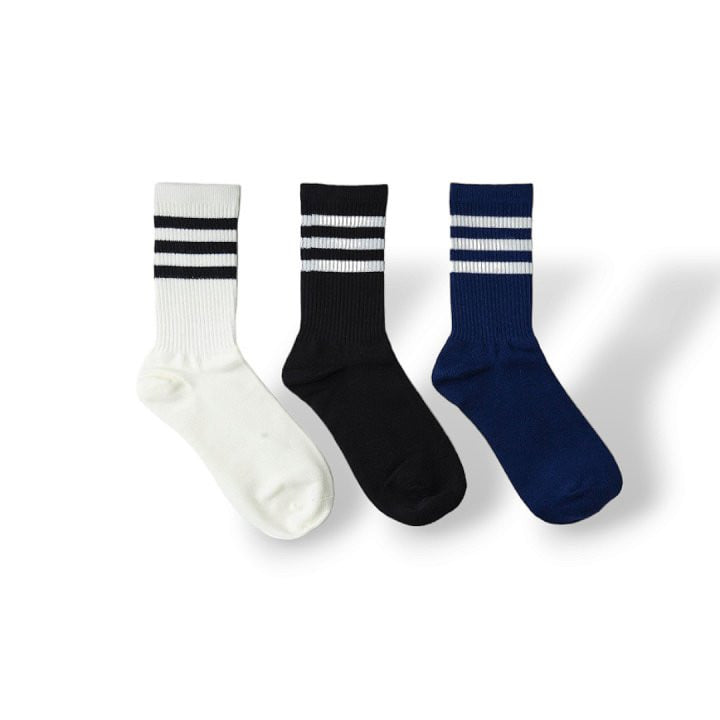 Dudie - Korean Children Fashion - #littlefashionista - Three Lines Socks - 7