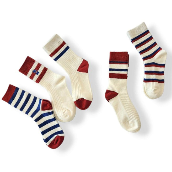 Dudie - Korean Children Fashion - #minifashionista - Red Blue Socks - 3