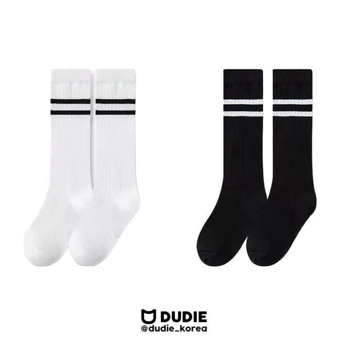 Dudie - Korean Children Fashion - #toddlerclothing - Two Lines Knee Socks